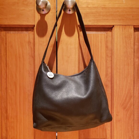 The Sak Handbags - The Sak Black Genuine Leather Hobo Shoulder Bag Medium Minimalist Boho Goth